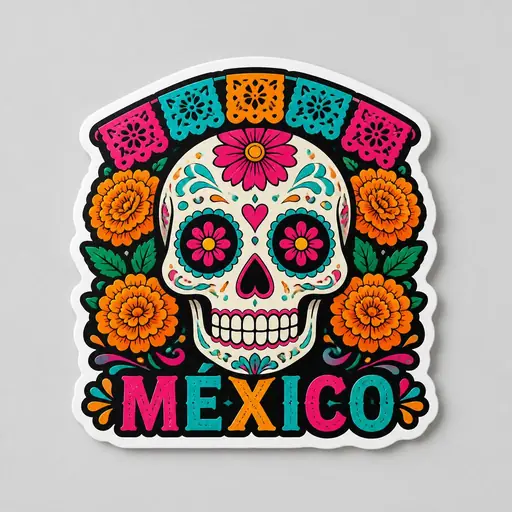 México — sugar skull sticker mockup